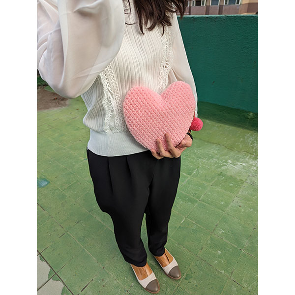 heart cute fluffy teddy bear quality cosmetic bag coin bag with pom pom＿2